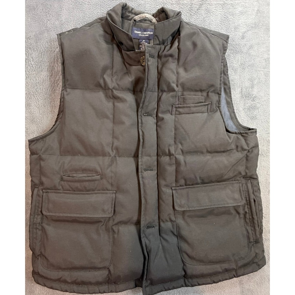 Daniel Cremieux Collection Mens Down Puffer Vest Black Quilted Full Zip Button M - Picture 2 of 13